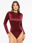 Red printed high-waist long-sleeve bodysuit with mock neck