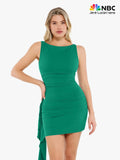 Popilush® Sleeveless Bodycon Party Club Date Night Summer Dress Shapewear Ruched Bodycon Cascade Mini Dress