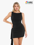Popilush® Sleeveless Bodycon Party Club Date Night Summer Dress Shapewear Ruched Bodycon Cascade Mini Dress
