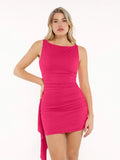 Popilush® Sleeveless Bodycon Party Club Date Night Summer Dress Pink / XS Shapewear Ruched Bodycon Cascade Mini Dress