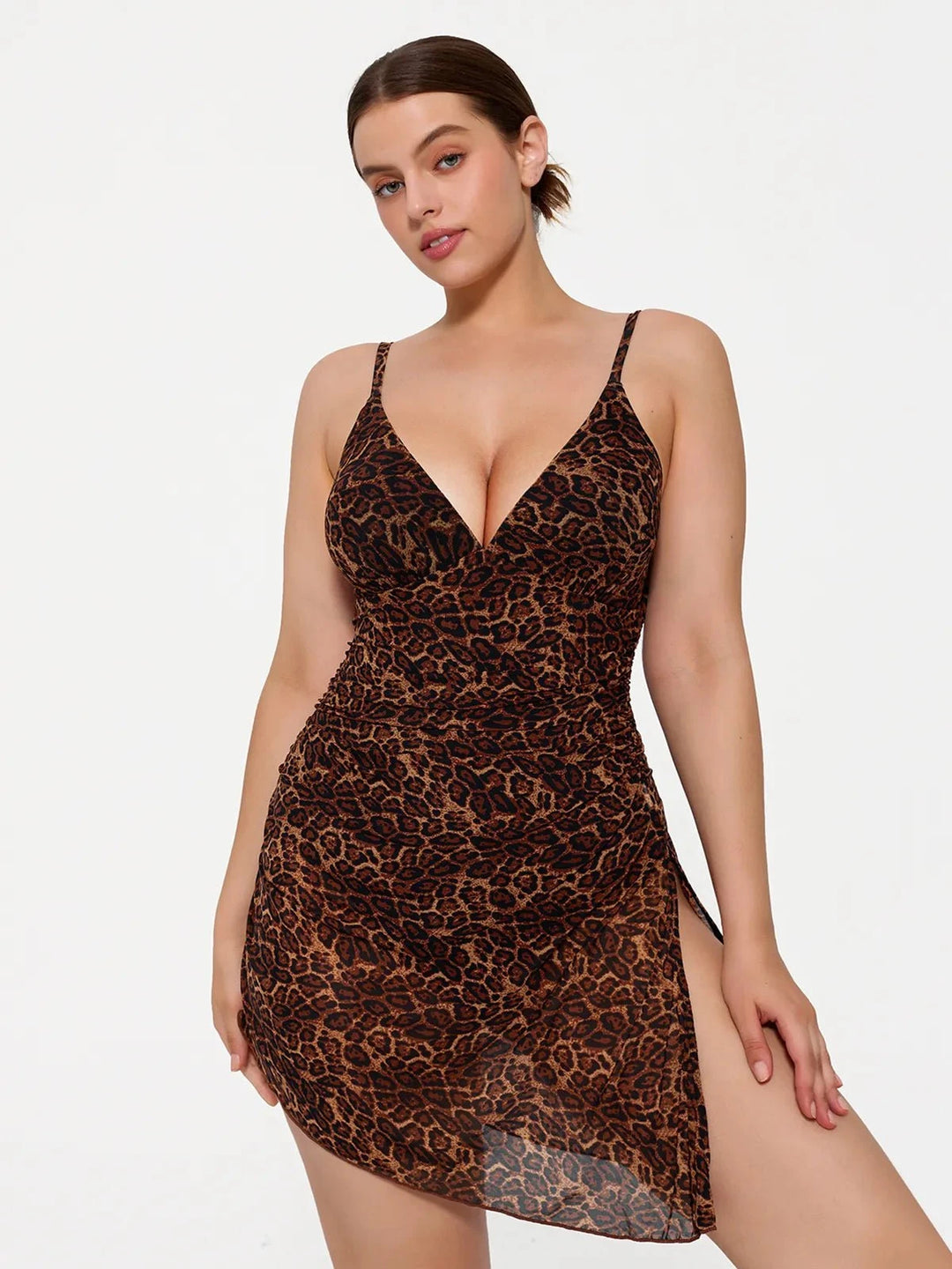 Popilush® Tummy Control One Piece Swim Dress Shapewear Ruched Convertible One-Piece Swimsuit