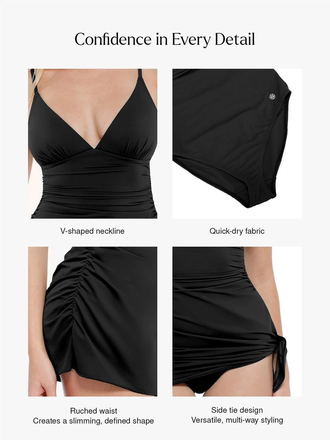 Popilush® Tummy Control One Piece Swim Dress Shapewear Ruched Convertible One-Piece Swimsuit