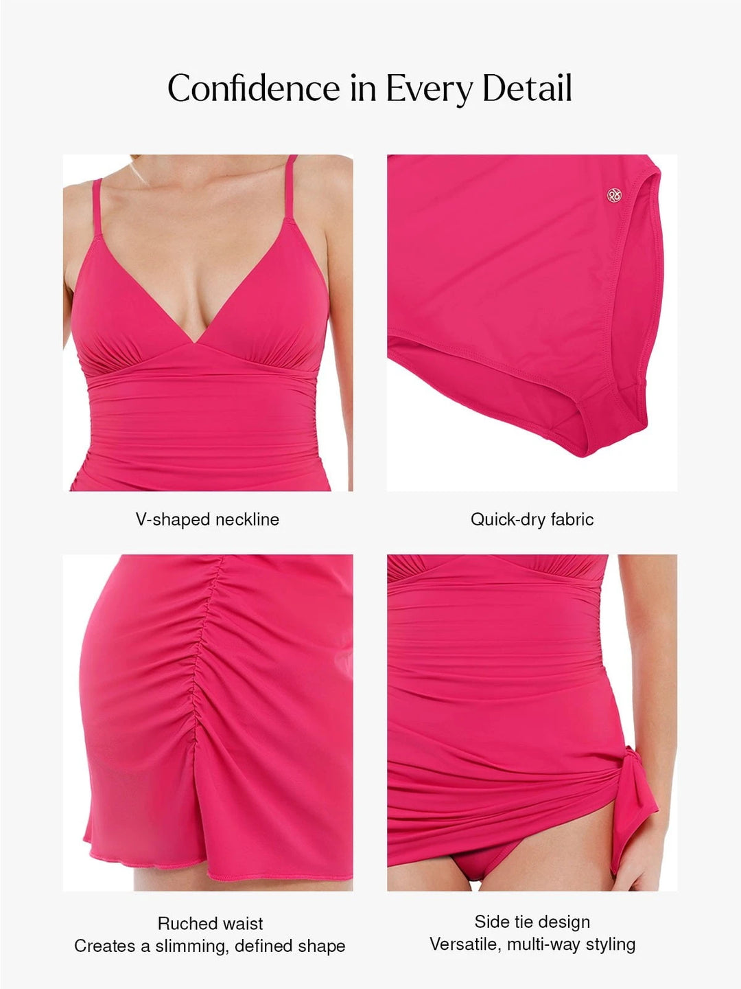 Popilush® Tummy Control One Piece Swim Dress Shapewear Ruched Convertible One-Piece Swimsuit