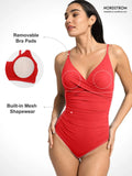 Popilush® Tummy Control Slimming Swimwear Shapewear Ruched Cross-Front Sculpting One-Piece Swimsuit