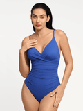 Popilush® Tummy Control Slimming Swimwear Shapewear Ruched Cross-Front Sculpting One-Piece Swimsuit