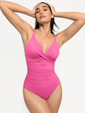 Popilush® Tummy Control Slimming Swimwear Shapewear Ruched Cross-Front Sculpting One-Piece Swimsuit