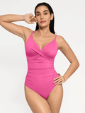 Popilush® Tummy Control Slimming Swimwear Shapewear Ruched Cross-Front Sculpting One-Piece Swimsuit