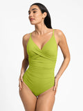 Popilush® Tummy Control Slimming Swimwear Shapewear Ruched Cross-Front Sculpting One-Piece Swimsuit