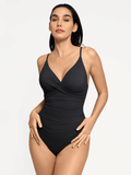 Popilush® Tummy Control Slimming Swimwear Black / XS Shapewear Ruched Cross-Front Sculpting One-Piece Swimsuit
