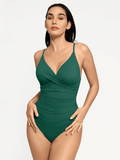 Popilush® Tummy Control Slimming Swimwear Green / XS Shapewear Ruched Cross-Front Sculpting One-Piece Swimsuit