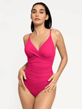 Popilush® Tummy Control Slimming Swimwear Hibiscus Pink / XS Shapewear Ruched Cross-Front Sculpting One-Piece Swimsuit