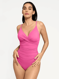 Popilush® Tummy Control Slimming Swimwear Pink / XS Shapewear Ruched Cross-Front Sculpting One-Piece Swimsuit
