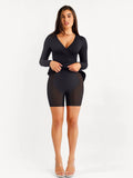 Popilush® Formal Bodycon Party Winter Dress Shapewear Ruched Long Sleeve Faux Wrap Slimming Midi Dress