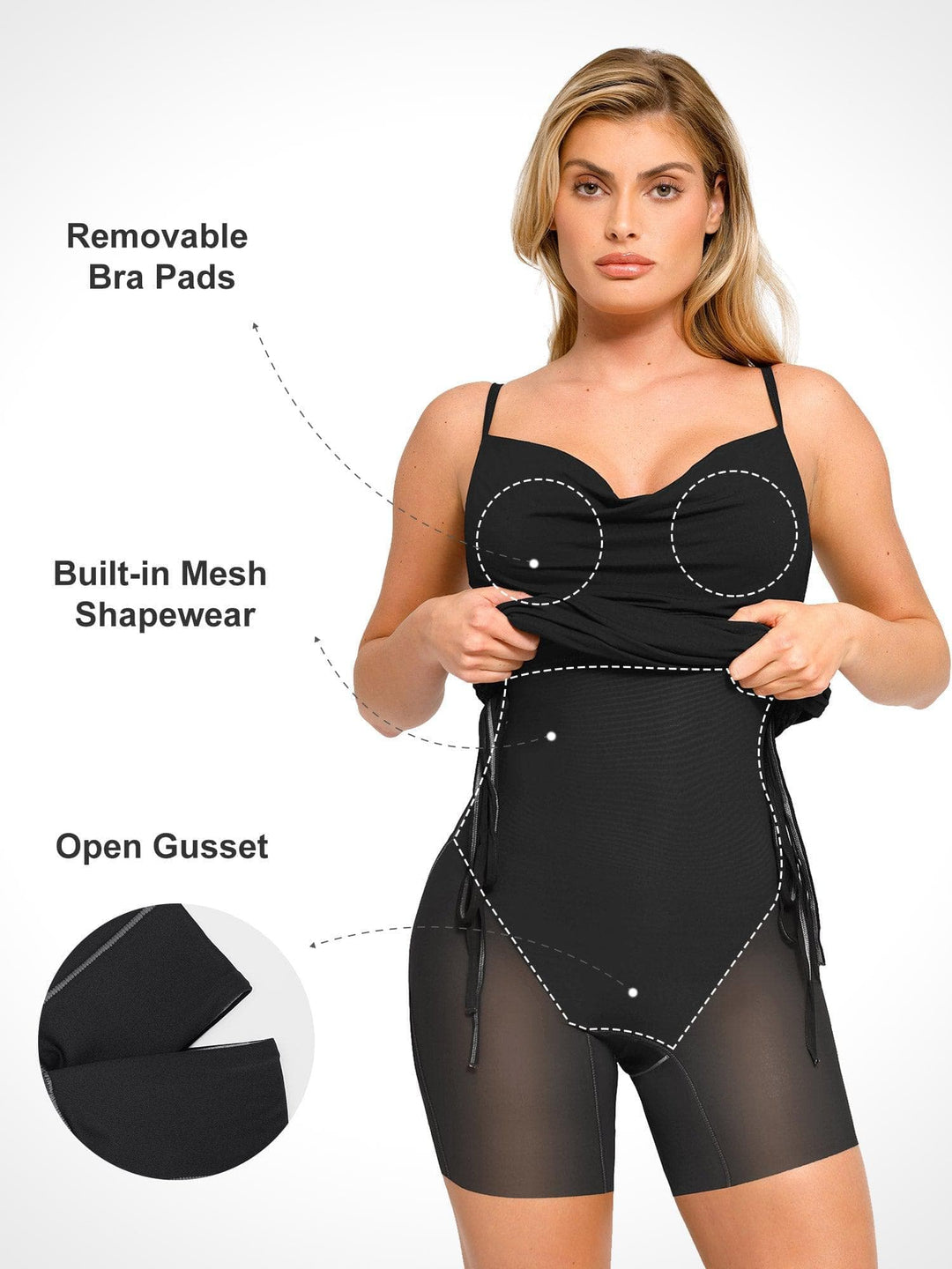 Popilush® Bodycon Shaping Dress Summer Party Cocktail Shapewear Ruched Modal Bodycon Mini Slip Dress