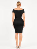 Popilush® Formal Bodycon Party Summer Dress Shapewear Ruched Off-Shoulder Sculpting Midi Dress