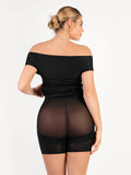 Popilush® Formal Bodycon Party Summer Dress Shapewear Ruched Off-Shoulder Sculpting Midi Dress