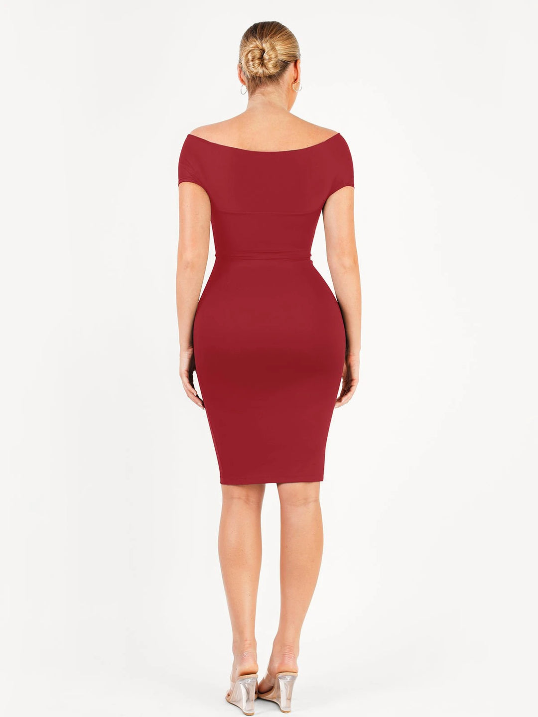 Popilush® Formal Bodycon Party Summer Dress Shapewear Ruched Off-Shoulder Sculpting Midi Dress