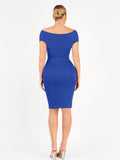 Popilush® Formal Bodycon Party Summer Dress Shapewear Ruched Off-Shoulder Sculpting Midi Dress