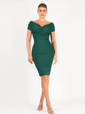 Popilush® Formal Bodycon Party Summer Dress Shapewear Ruched Off-Shoulder Sculpting Midi Dress