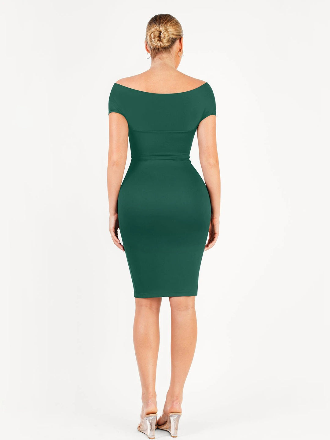 Popilush® Formal Bodycon Party Summer Dress Shapewear Ruched Off-Shoulder Sculpting Midi Dress