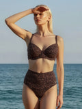 Popilush® Two-piece Swimsuit Leopard Shapewear Ruched Tummy Control Bikini Set