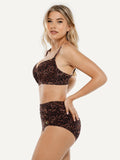 Popilush® Two-piece Swimsuit Leopard Shapewear Ruched Tummy Control Bikini Set