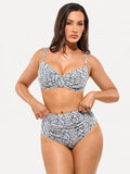 Popilush® Two-piece Swimsuit Leopard Shapewear Ruched Tummy Control Bikini Set
