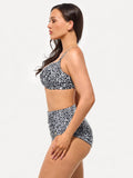 Popilush® Two-piece Swimsuit Leopard Shapewear Ruched Tummy Control Bikini Set