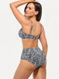 Popilush® Two-piece Swimsuit Leopard Shapewear Ruched Tummy Control Bikini Set