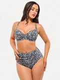 Popilush® Two-piece Swimsuit Leopard Shapewear Ruched Tummy Control Bikini Set