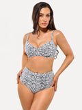 Popilush® Two-piece Swimsuit Leopard Set / Snake Print / XS Shapewear Ruched Tummy Control Bikini Set