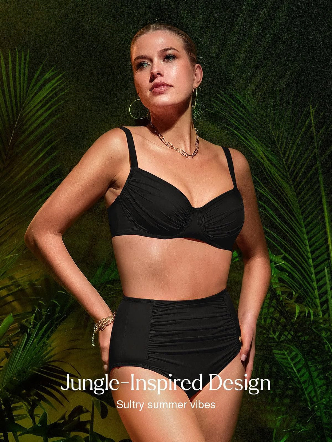 Popilush® Two-piece Swimsuit Shapewear Ruched Underwire Bikini Top