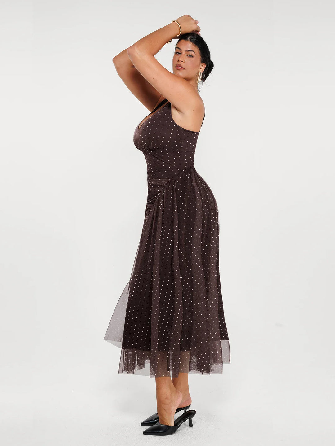 Popilush® Shapewear Ruched V-Neck A-Line Maxi Dress