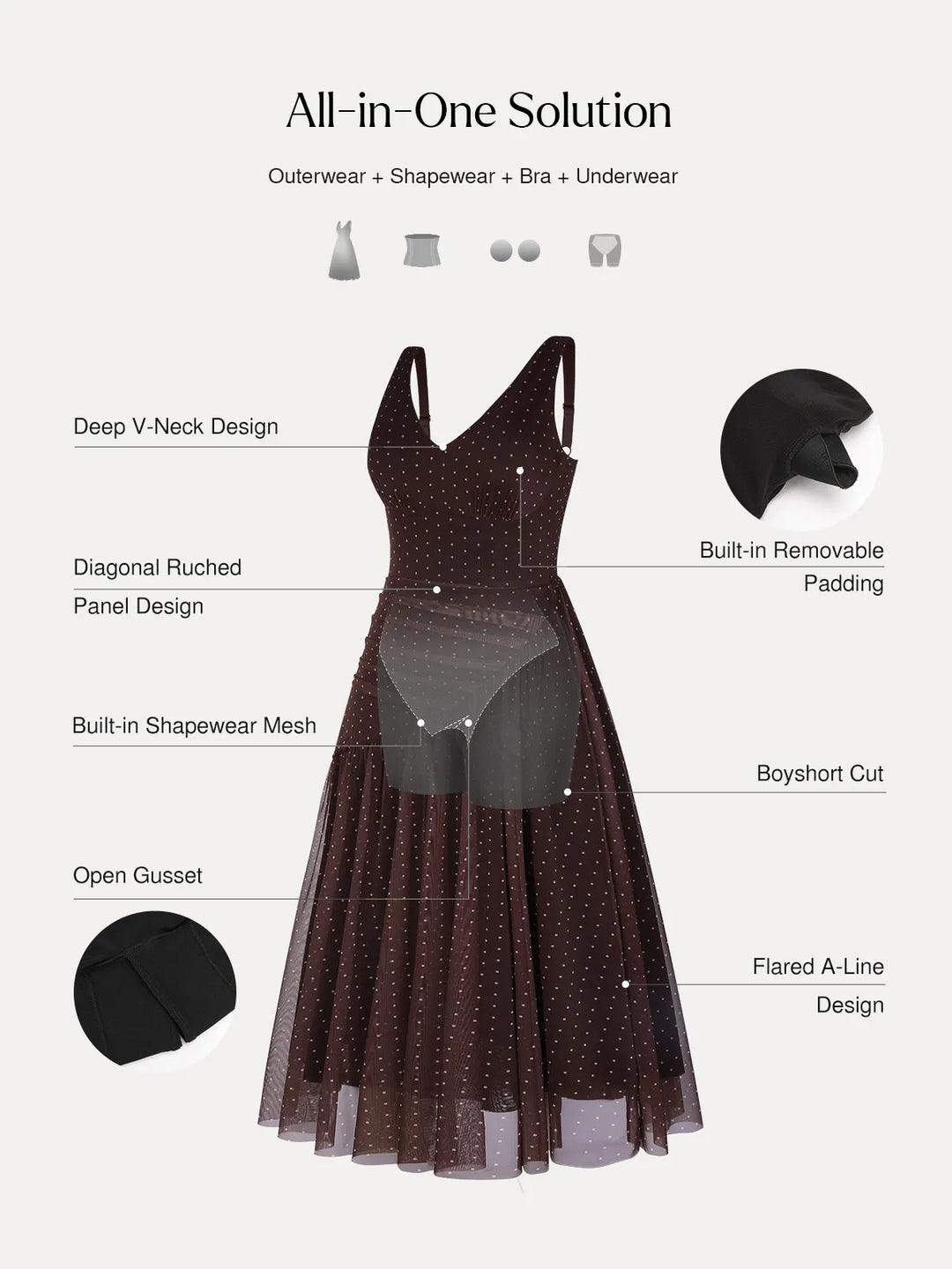 Popilush® Shapewear Ruched V-Neck A-Line Maxi Dress