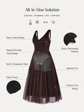 Popilush® Shapewear Ruched V-Neck A-Line Maxi Dress