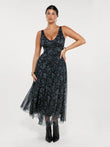 Popilush® Black Paisley / XS Shapewear Ruched V-Neck A-Line Maxi Dress