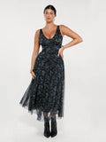 Popilush® Black Paisley / XS Shapewear Ruched V-Neck A-Line Maxi Dress