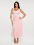 Popilush® Pink / XS Shapewear Ruched V-Neck A-Line Maxi Dress