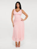 Popilush® Pink / XS Shapewear Ruched V-Neck A-Line Maxi Dress