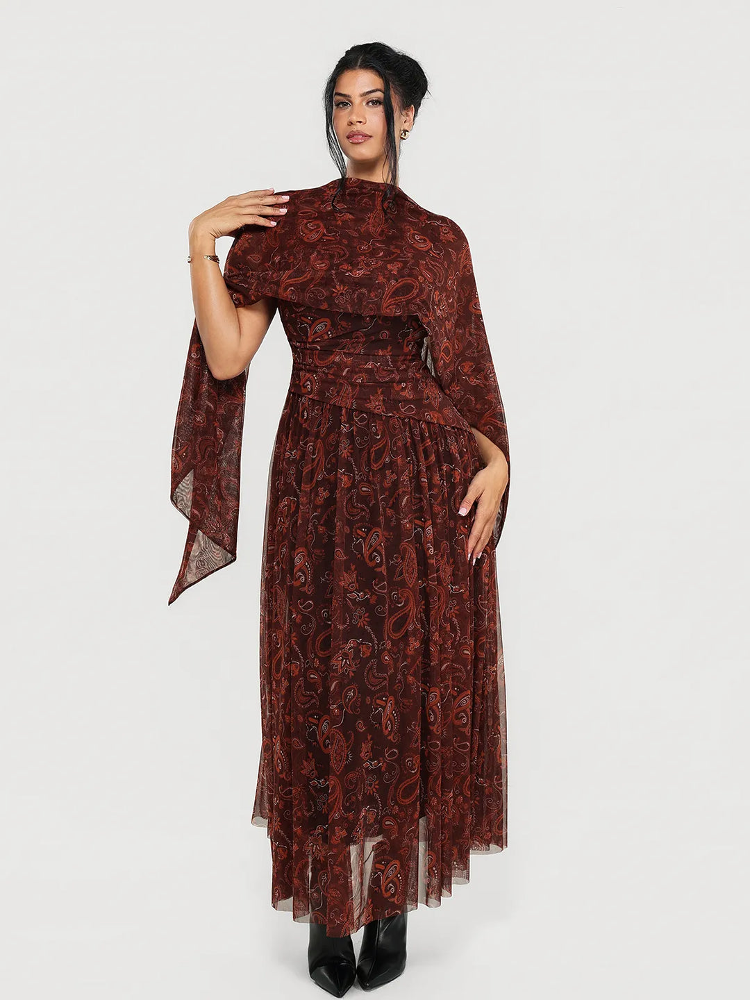 Popilush® Shapewear Satin Cowl Neck Draped Maxi Dress
