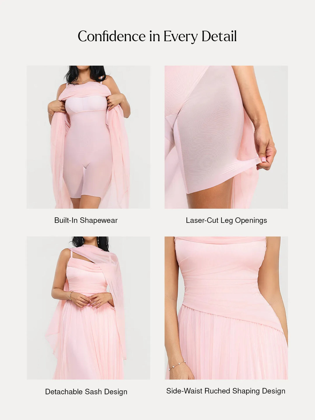 Popilush® Shapewear Satin Cowl Neck Draped Maxi Dress