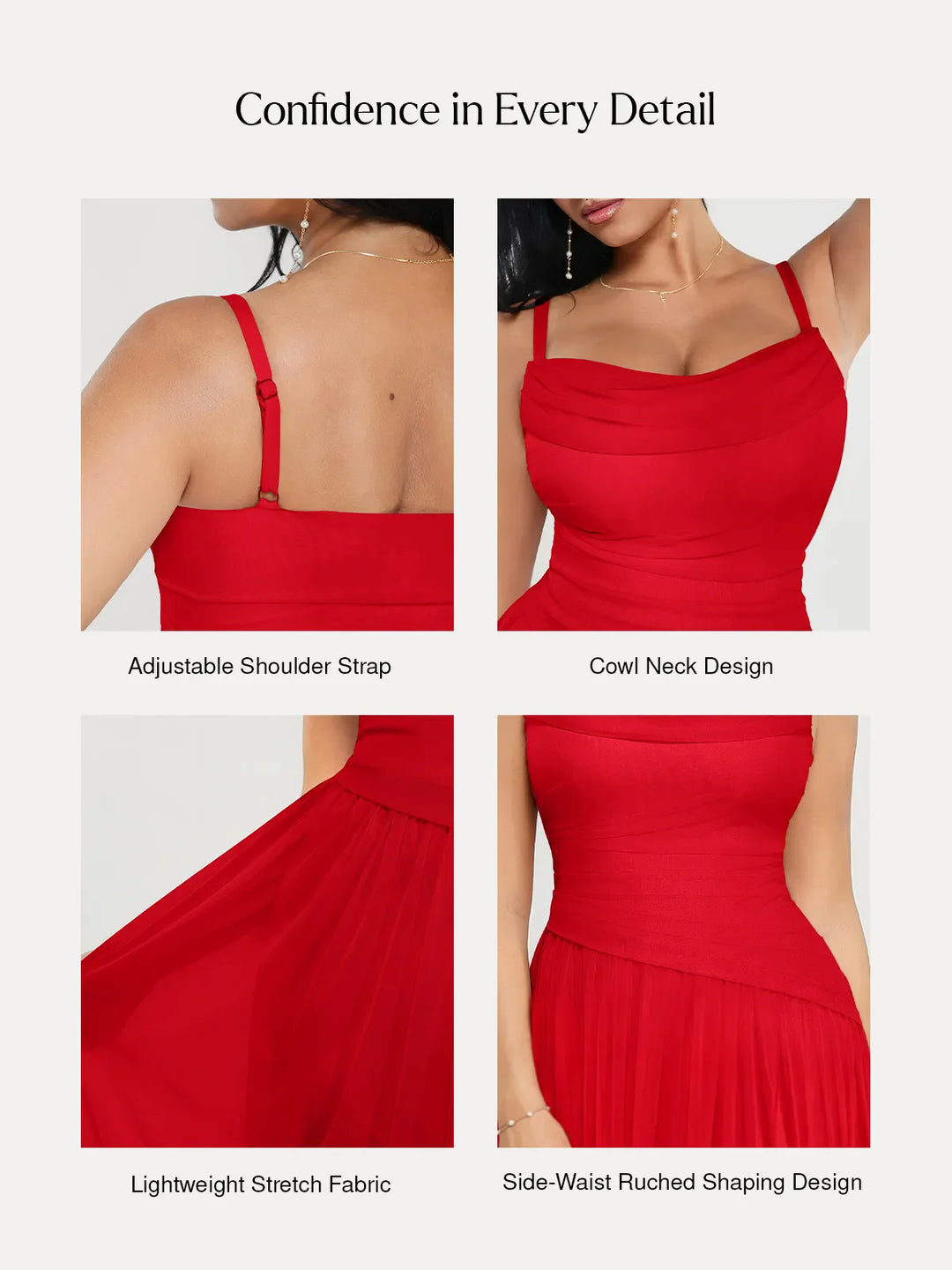 Popilush® Shapewear Satin Cowl Neck Draped Maxi Dress
