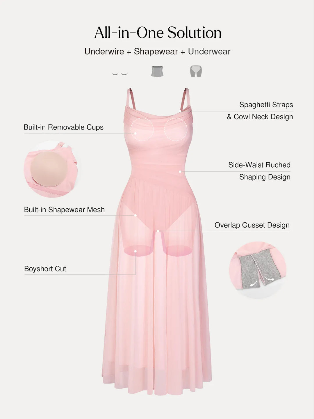 Popilush® Shapewear Satin Cowl Neck Draped Maxi Dress