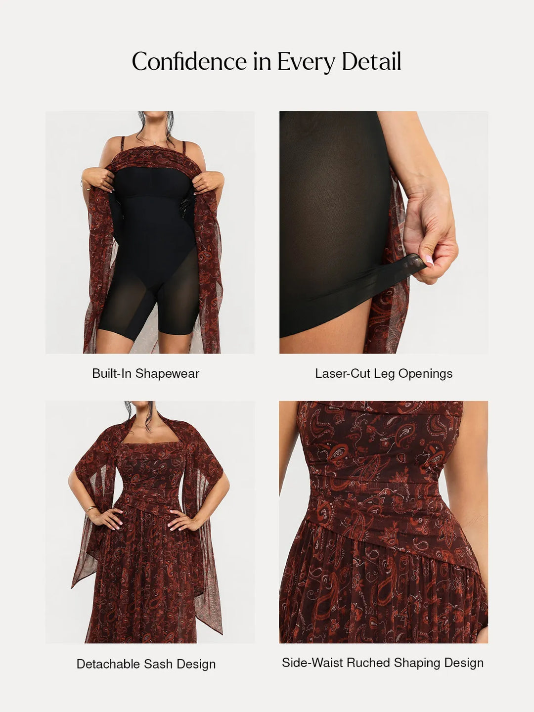 Popilush® Shapewear Satin Cowl Neck Draped Maxi Dress