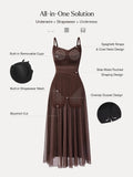Popilush® Shapewear Satin Cowl Neck Draped Maxi Dress