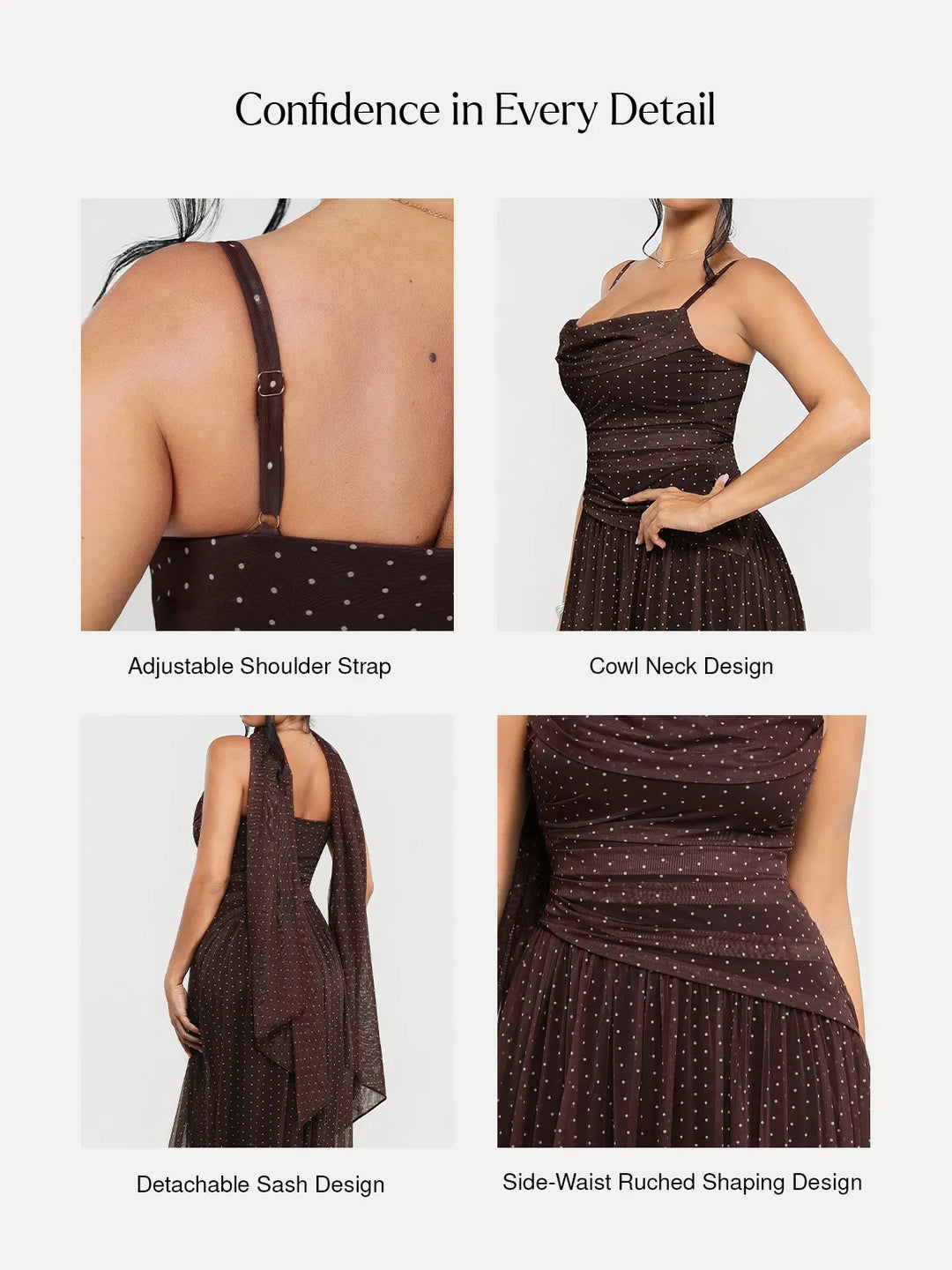 Popilush® Shapewear Satin Cowl Neck Draped Maxi Dress