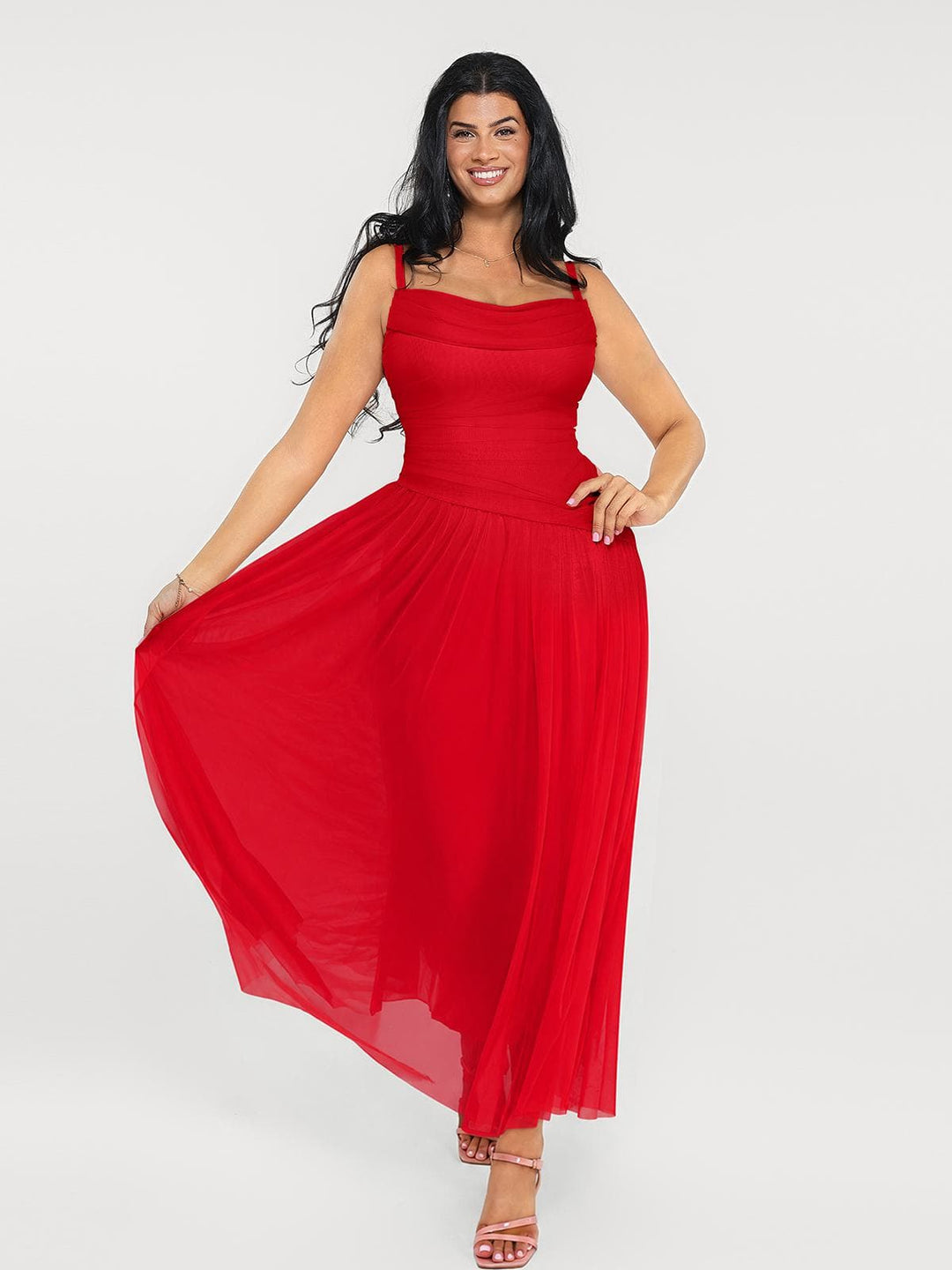 Popilush® Shapewear Satin Cowl Neck Draped Maxi Dress