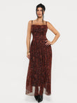 Popilush® Brown Paisley / XS Shapewear Satin Cowl Neck Draped Maxi Dress