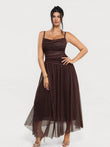 Popilush® Brown Polka Dot / XS Shapewear Satin Cowl Neck Draped Maxi Dress