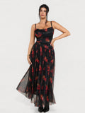 Popilush® Burgundy Floral / XS Shapewear Satin Cowl Neck Draped Maxi Dress